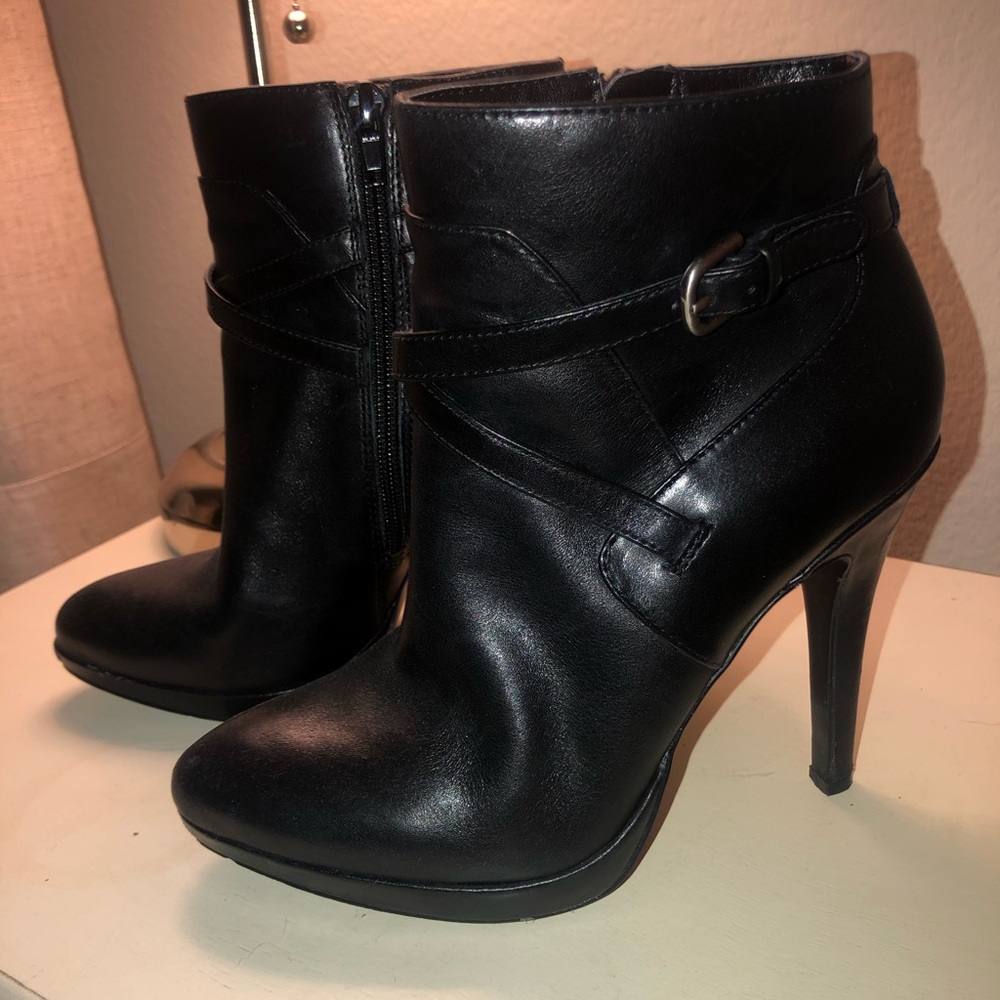 Black high heel leather booties